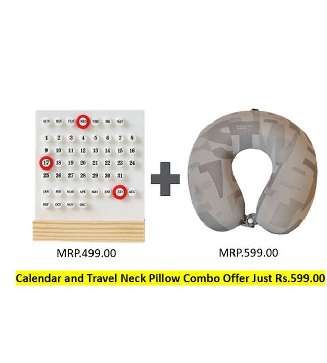 Perpetual Desk Calculator with wooden Stand and Travel NeckPillow U-Shape Combo offer